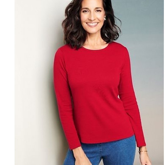 Eileen Fisher Tops - Eileen Fisher Coral Red Viscose Jersey Top long sleeve womens size M